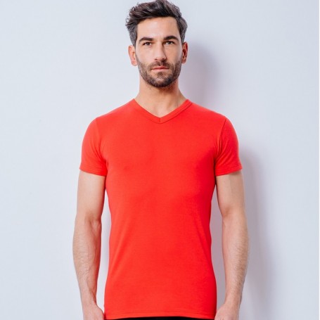 T-Shirt manches courtes col V standard rouge