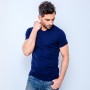T-Shirt manches courtes col V standard bleu marine