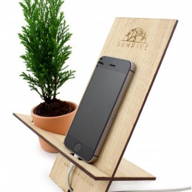 Support de téléphone en bois avec sa plante