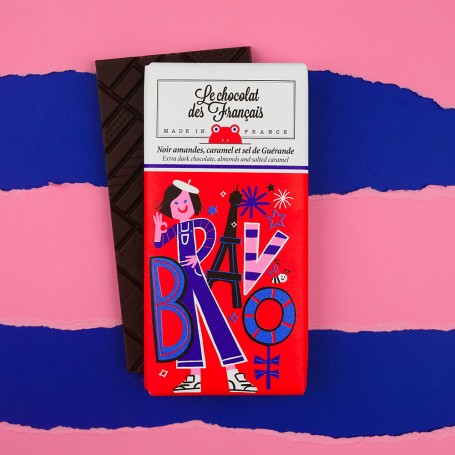 Tablette de chocolat BIO noir amande caramel "BRAVO"